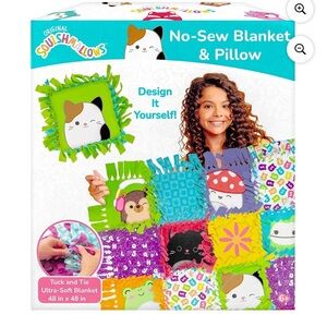 Squishmallows Pattern No-Sew Blanket & Pillow Tween DIY Craft Kit, Limited- NWT